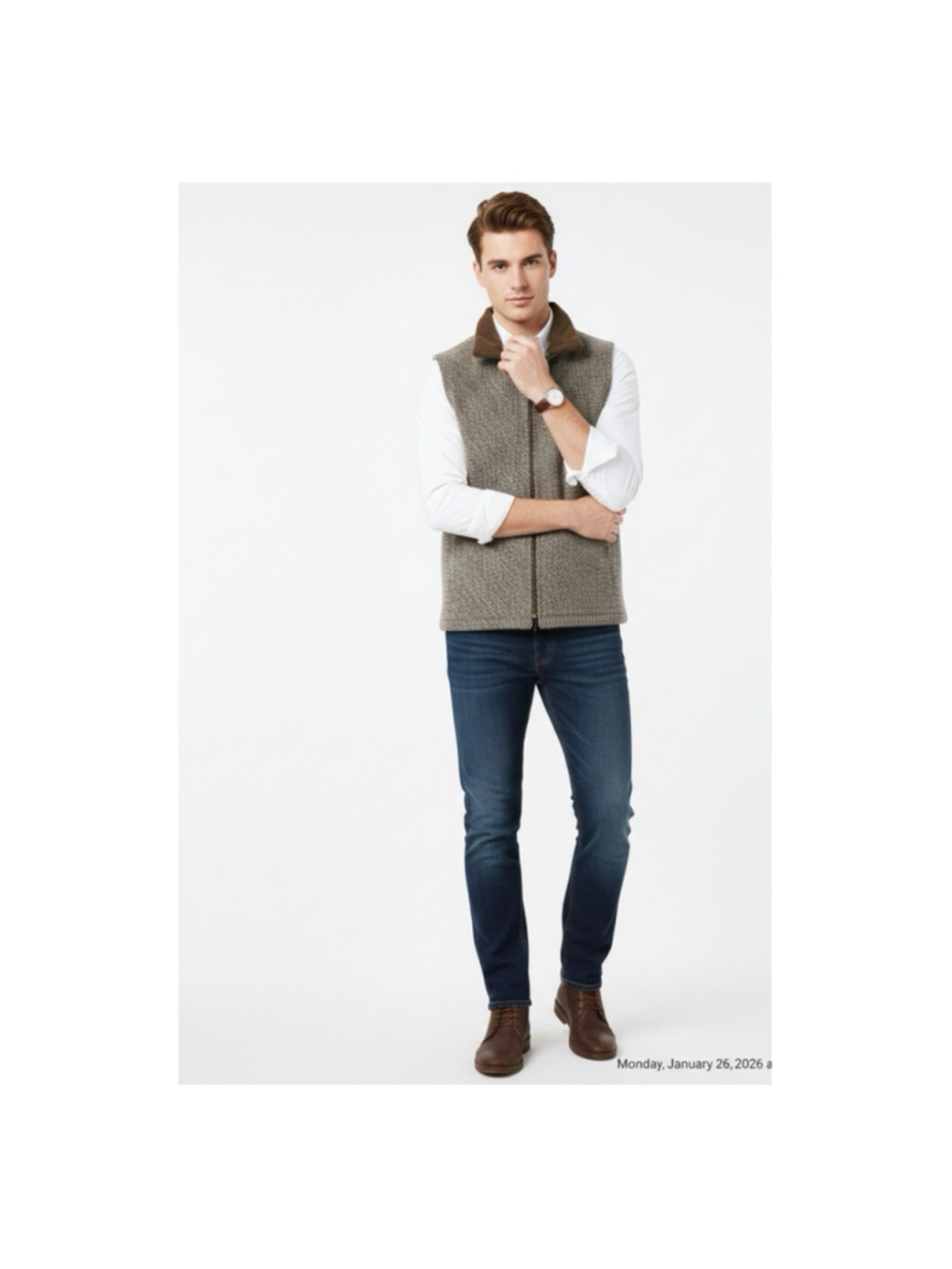 Ben Silver Henry White Mens Tweed Vest Made in Ireland Large Brown Wool Sz 44